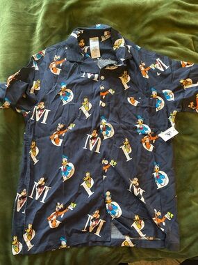 Disney Navy Short-Sleeve Character Print Button-Down Shirt